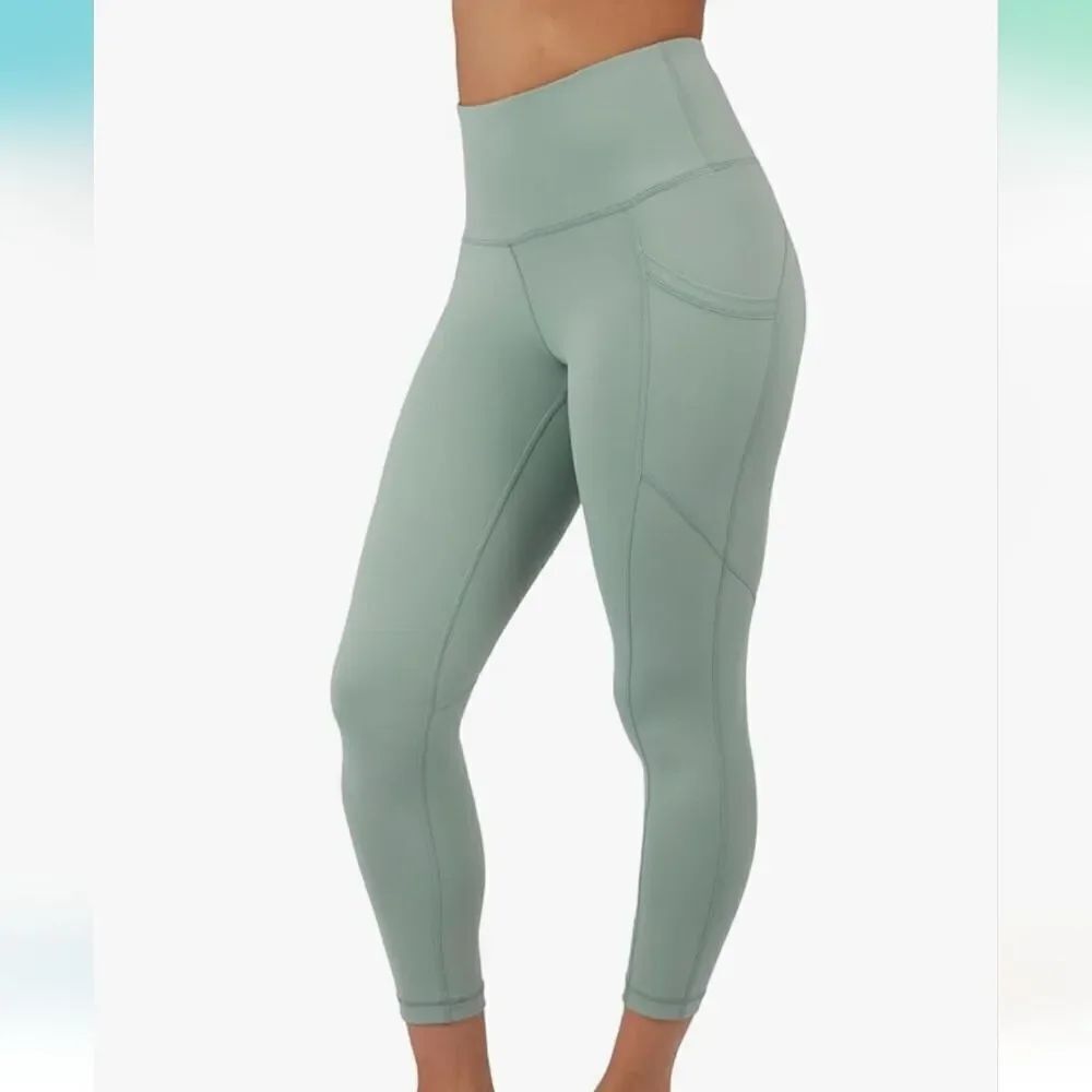 NWOT Yogalicious Lux Olive Green Capri High Rise Leggings with Side Pockets
